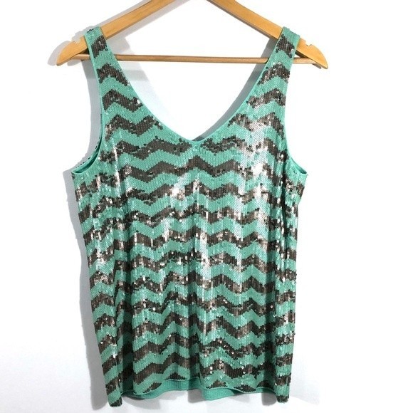J. Crew Mint & Pewter Silver Chevron Sequin Tank - Picture 6 of 8